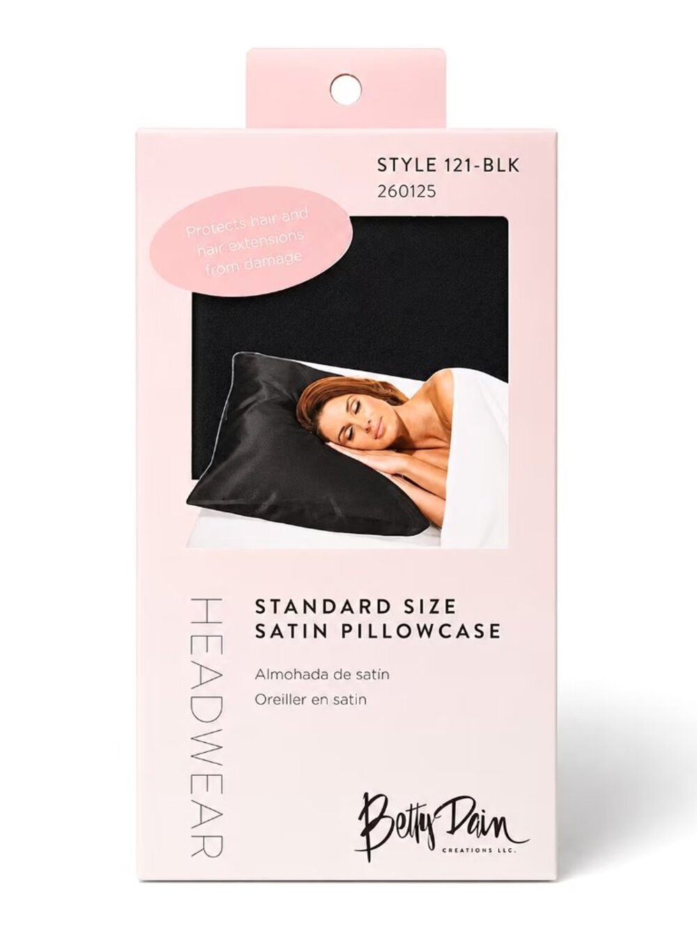 Betty Dain Standard Size Satin Pillow Case in Black - Set of 2 - New in Box